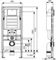 TECE WC-Modul in technischer Zeichnung, seitliche und frontale Ansicht mit spülkasten, Abmessungen und Anschlussdetails. Klar strukturierte Darstellung für Installation.